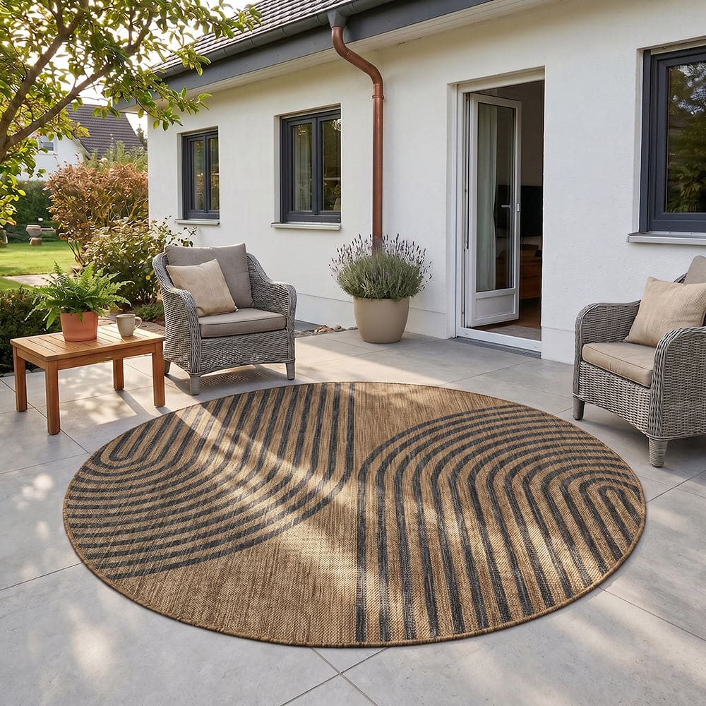Tapis rond aspect jute arcs noir et beige 120cm — vue 3