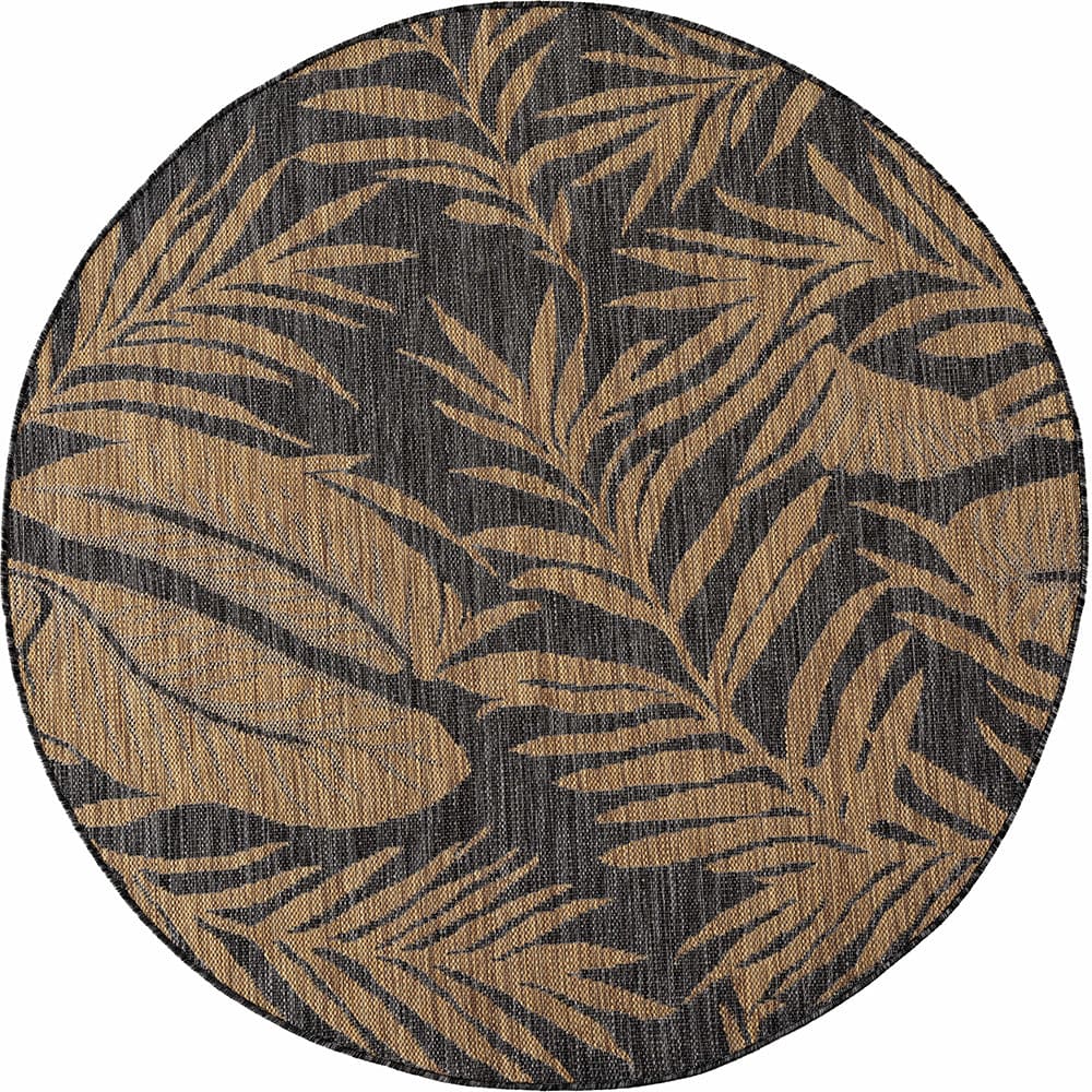 Tapis rond extérieur noués noir et beige 80cm