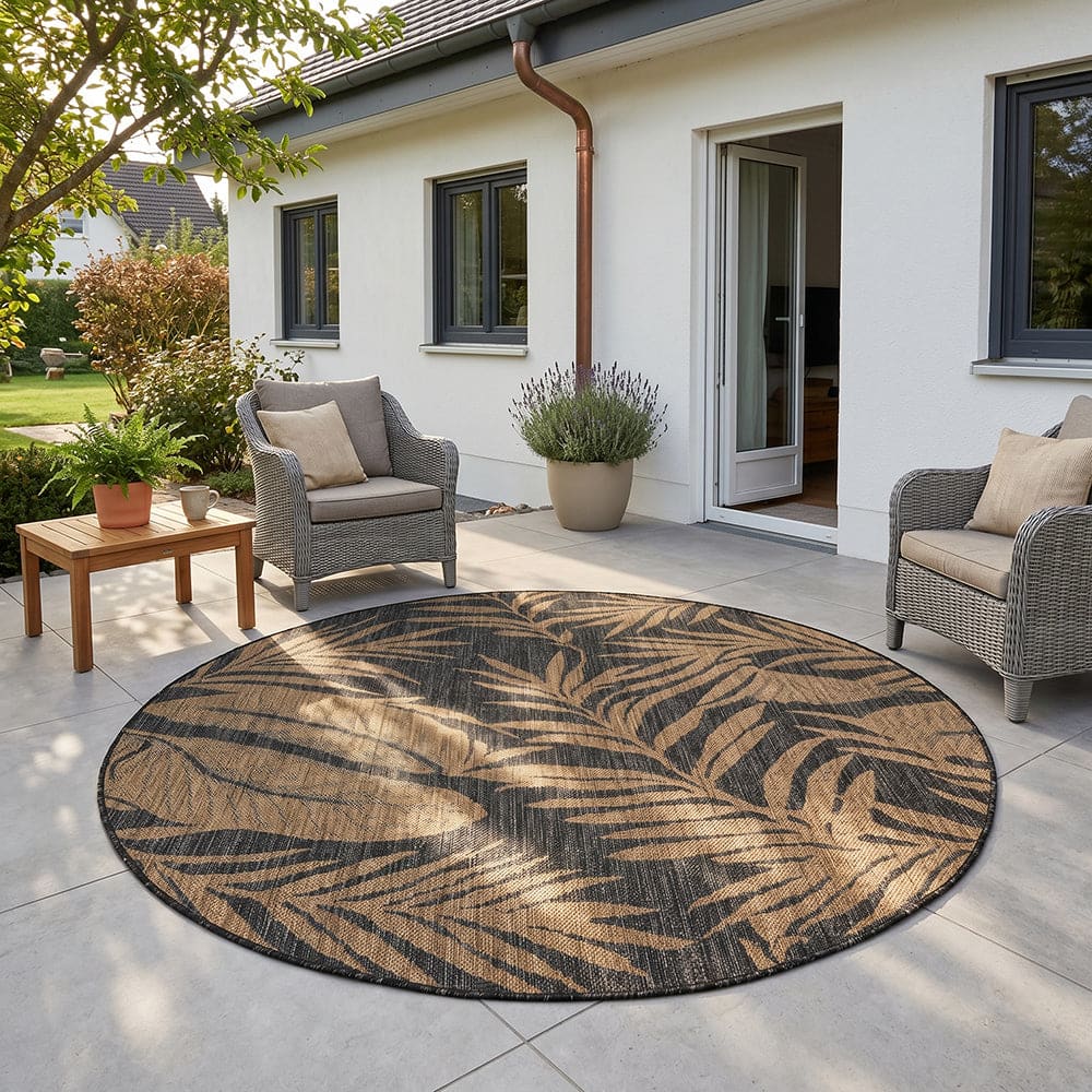 Tapis rond extérieur noués noir et beige 80cm — vue 3