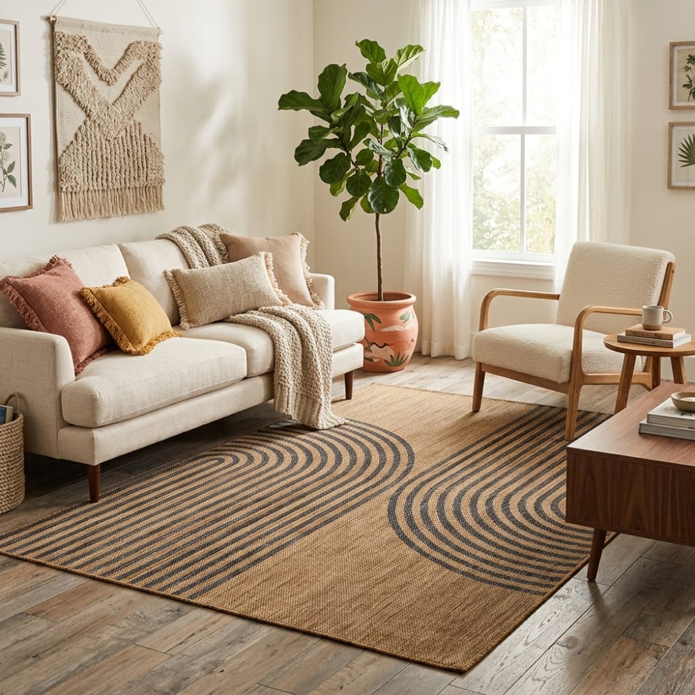 Tapis aspect jute arcs noir et beige 140x200cm — vue 3
