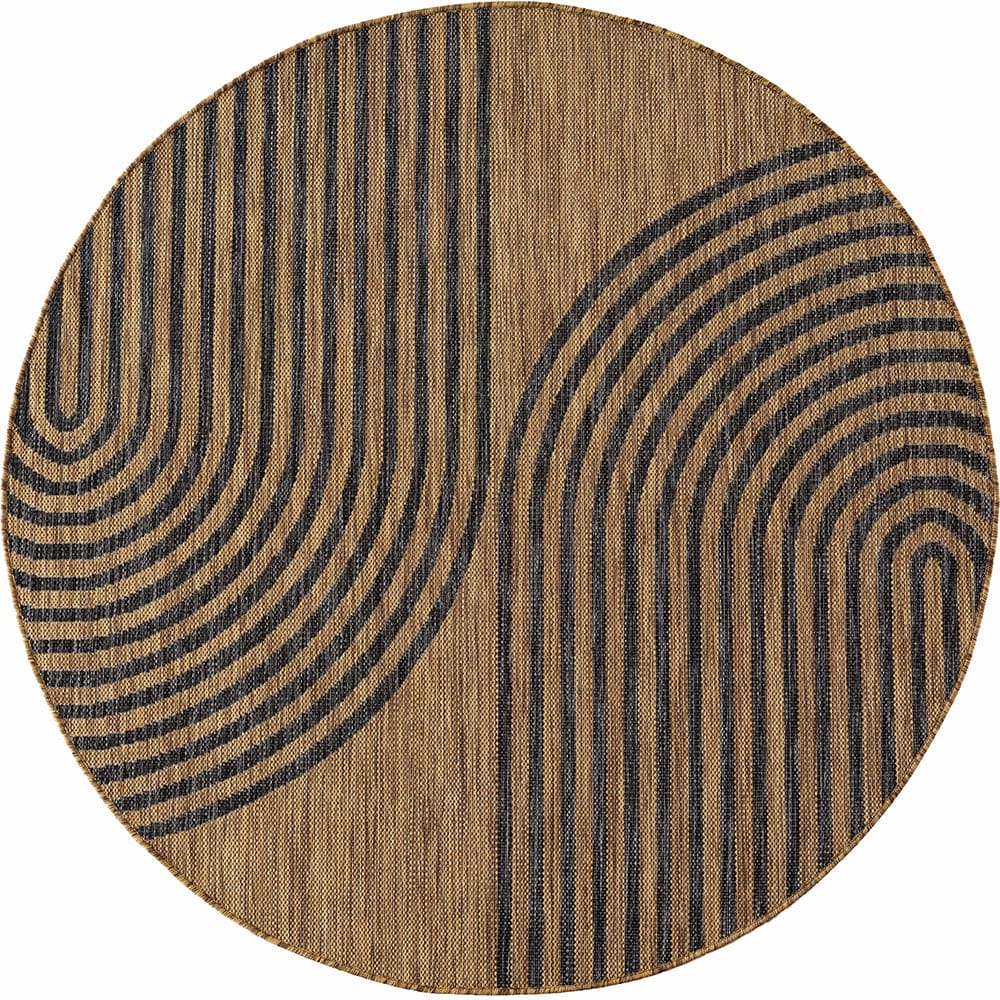 Tapis rond aspect jute arcs noir et beige 80cm