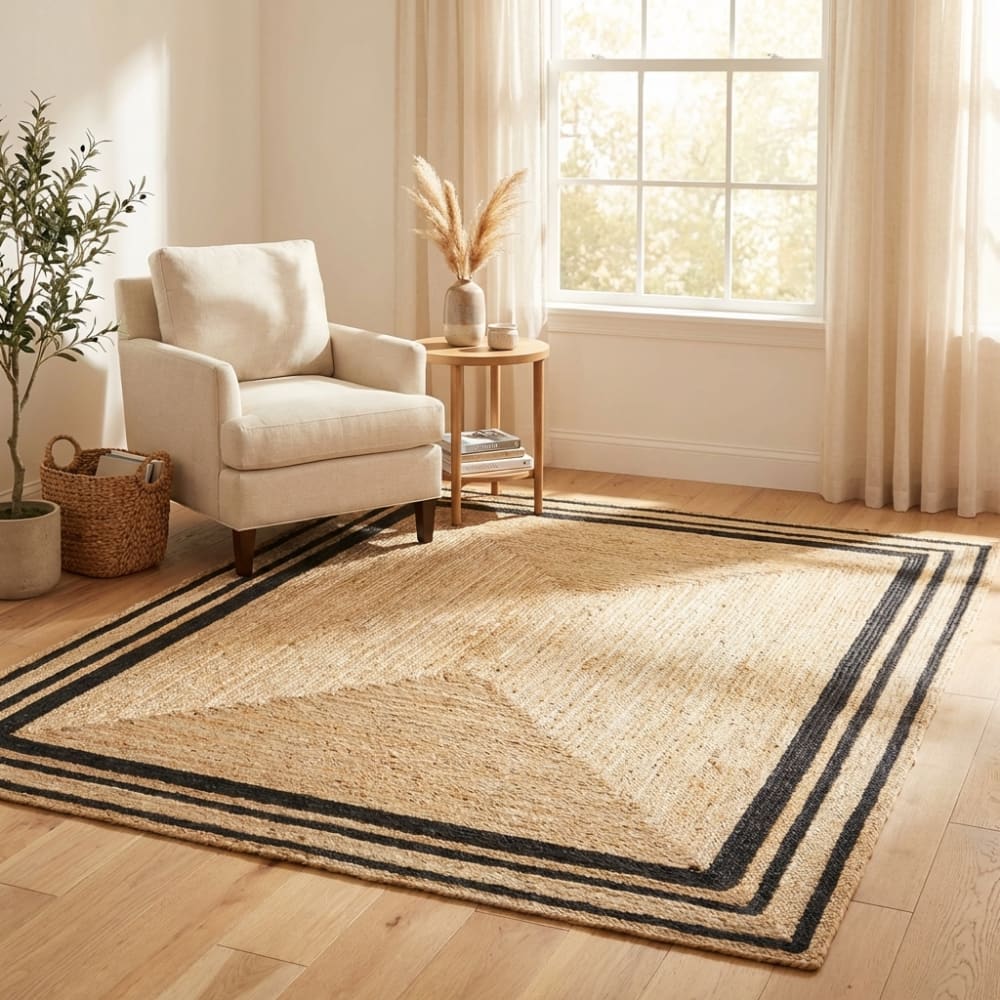 Tapis jute fait main naturel et noir 120x170cm — vue 3