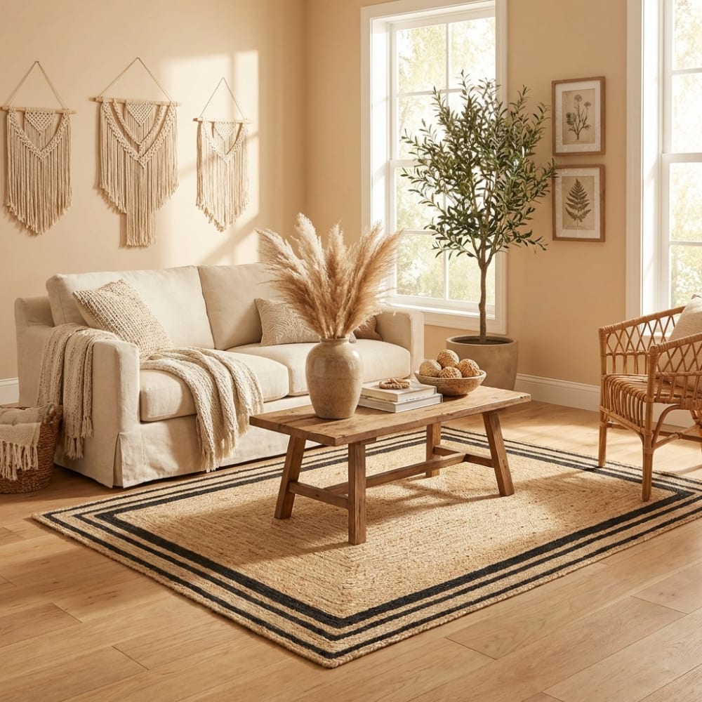 Tapis jute fait main naturel et noir 120x170cm — vue 4