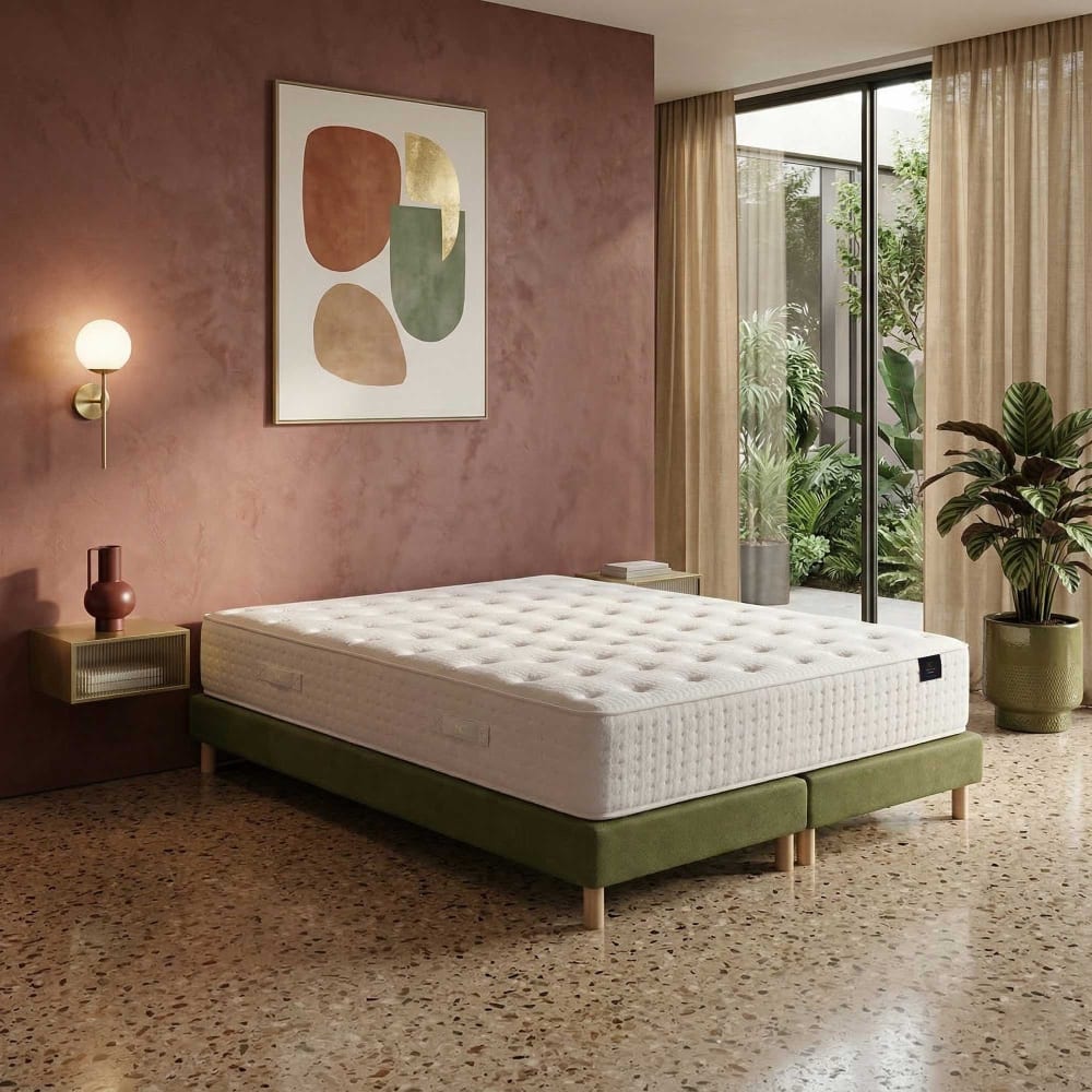 Matelas hybride helios mémoire de forme h31 cm sommier vert