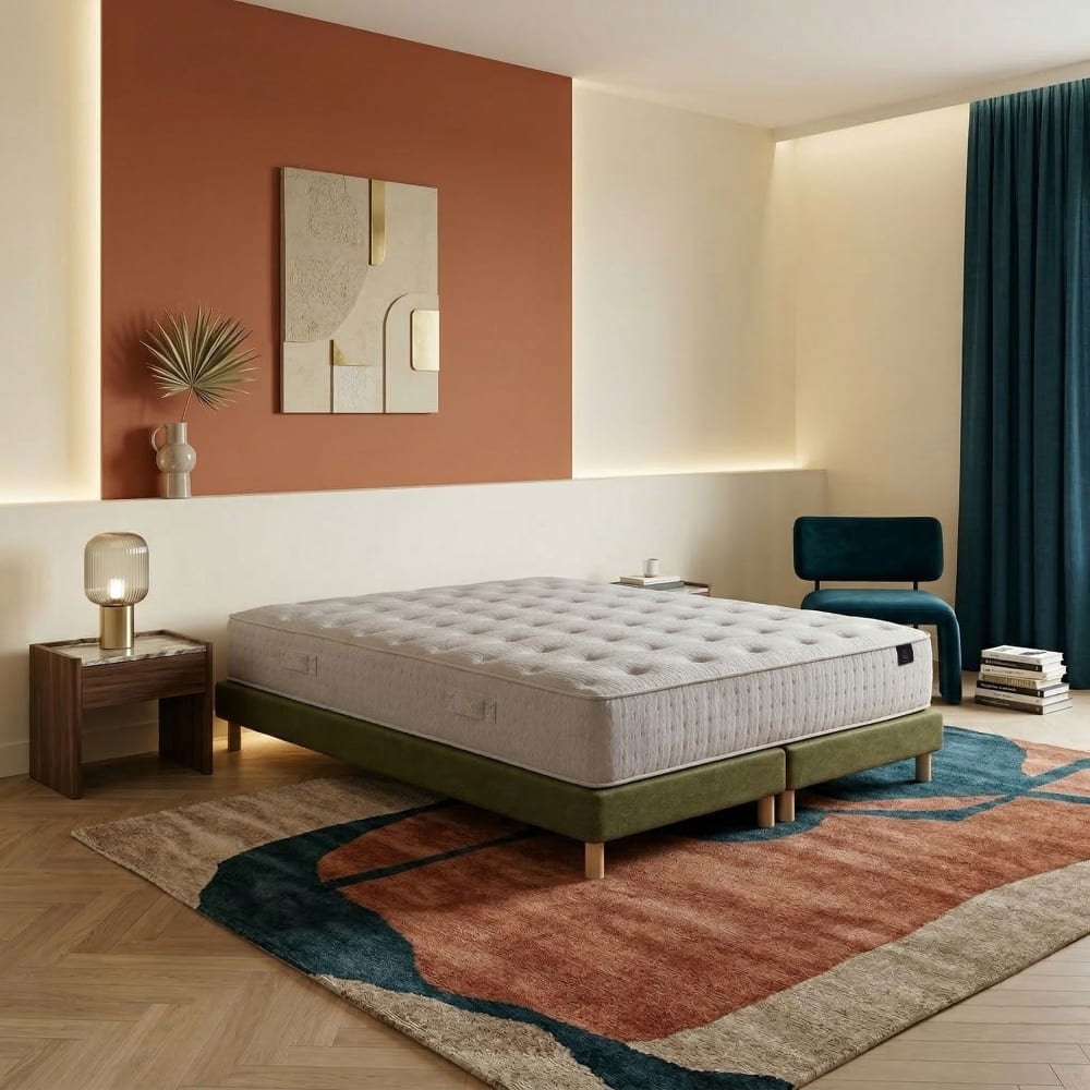 Ensemble matelas hybride ensaches comete h27 cm sommier vert Ensemble matelas hybride ensaches comete h27 cm sommier vert