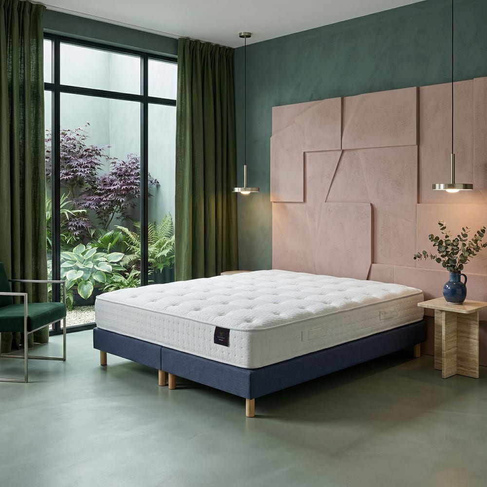 Matelas hybride ensachés selene 2 accueil latex h26 sommier bleu Matelas hybride ensachés selene 2 accueil latex h26 sommier bleu