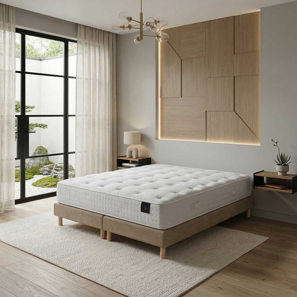 Ensemble matelas hybride ensaches comete h27 cm sommier taupe Ensemble matelas hybride ensaches comete h27 cm sommier taupe