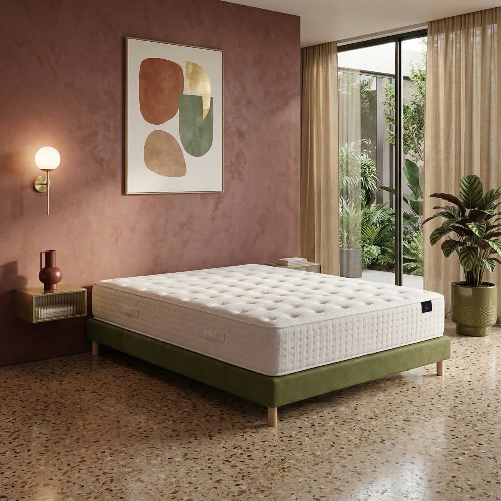 Matelas hybride helios mémoire de forme h31 cm sommier vert