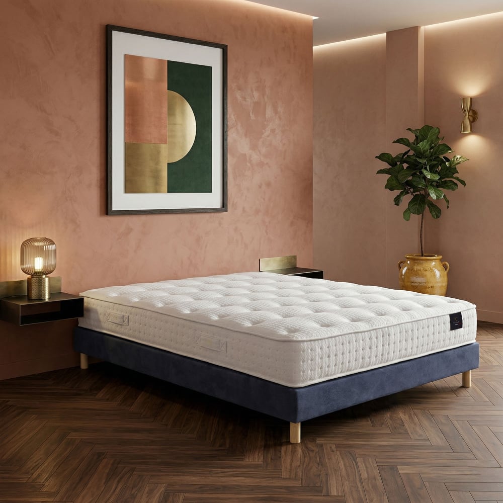 Ensemble matelas hybride ensaches hecate 2 h26 cm sommier bleu Ensemble matelas hybride ensaches hecate 2 h26 cm sommier bleu