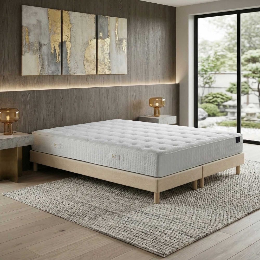 Ensemble matelas hybride ensaches hecate 2 h26 cm sommier beige Ensemble matelas hybride ensaches hecate 2 h26 cm sommier beige