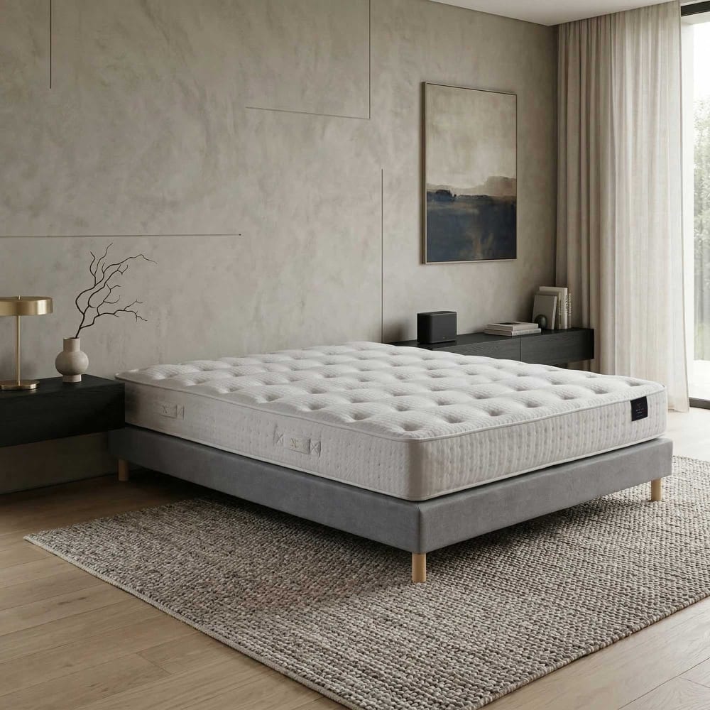 Ensemble matelas hybride ensaches comete h27 cm sommier gris Ensemble matelas hybride ensaches comete h27 cm sommier gris