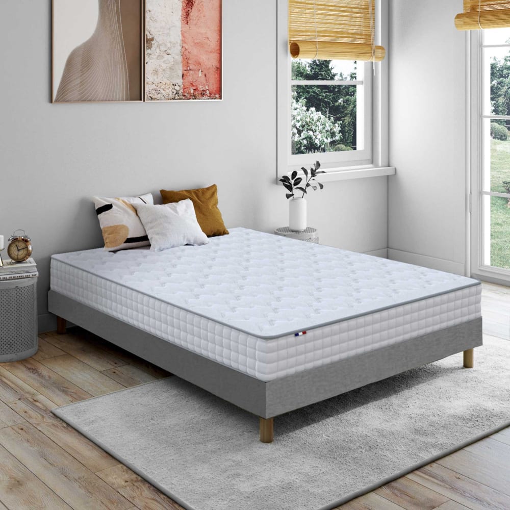 Matelas ressorts sommier kit gris à lattes flexibles 160x200