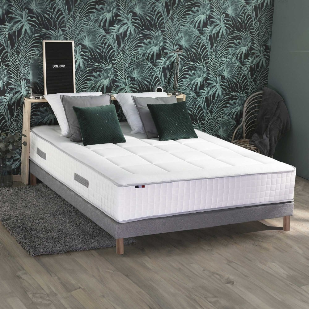 Matelas ressorts 7 zones sommier en kit gris lattes 160x200