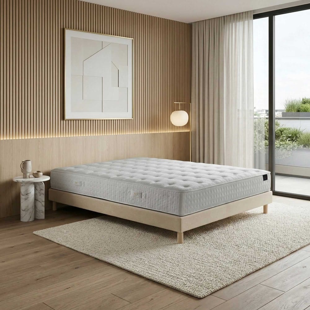 Matelas hybride ensachés selene 2 accueil latex h26 sommier beige Matelas hybride ensachés selene 2 accueil latex h26 sommier beige
