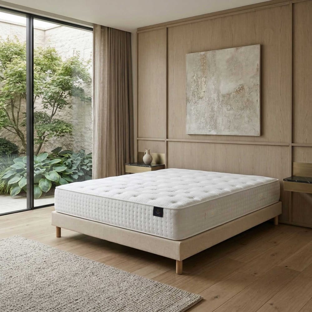 Matelas hybride helios mémoire de forme h31 cm sommier beige