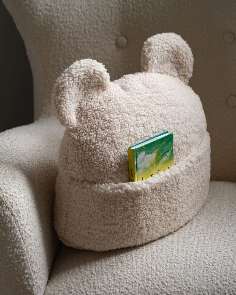 Aufbewahrungstasche aus Teddy-Stoff 42 x 40 x 22 cm, Cremeweiß -