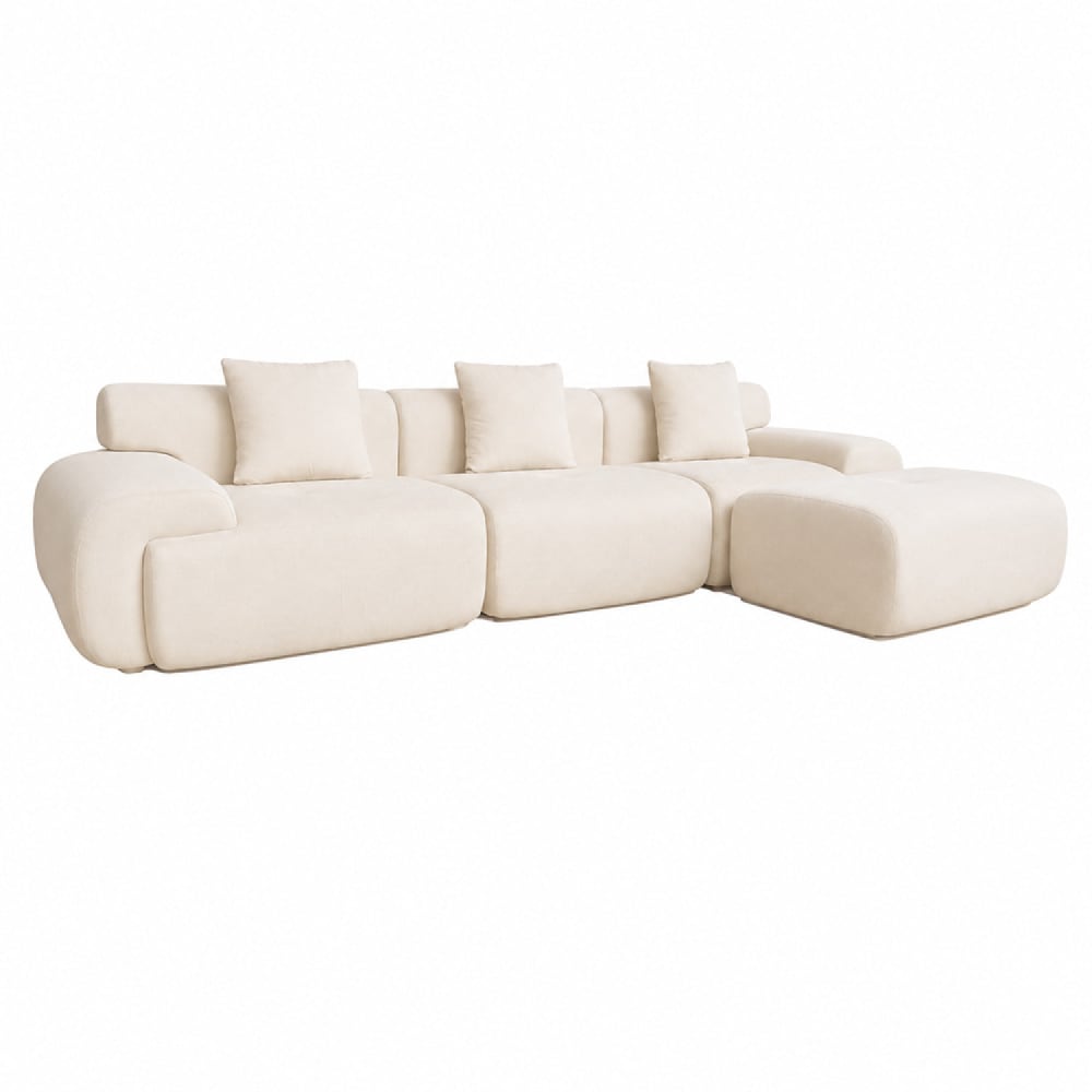 Canapé nuage compressé modulable en tissu chenille beige 4/5 places