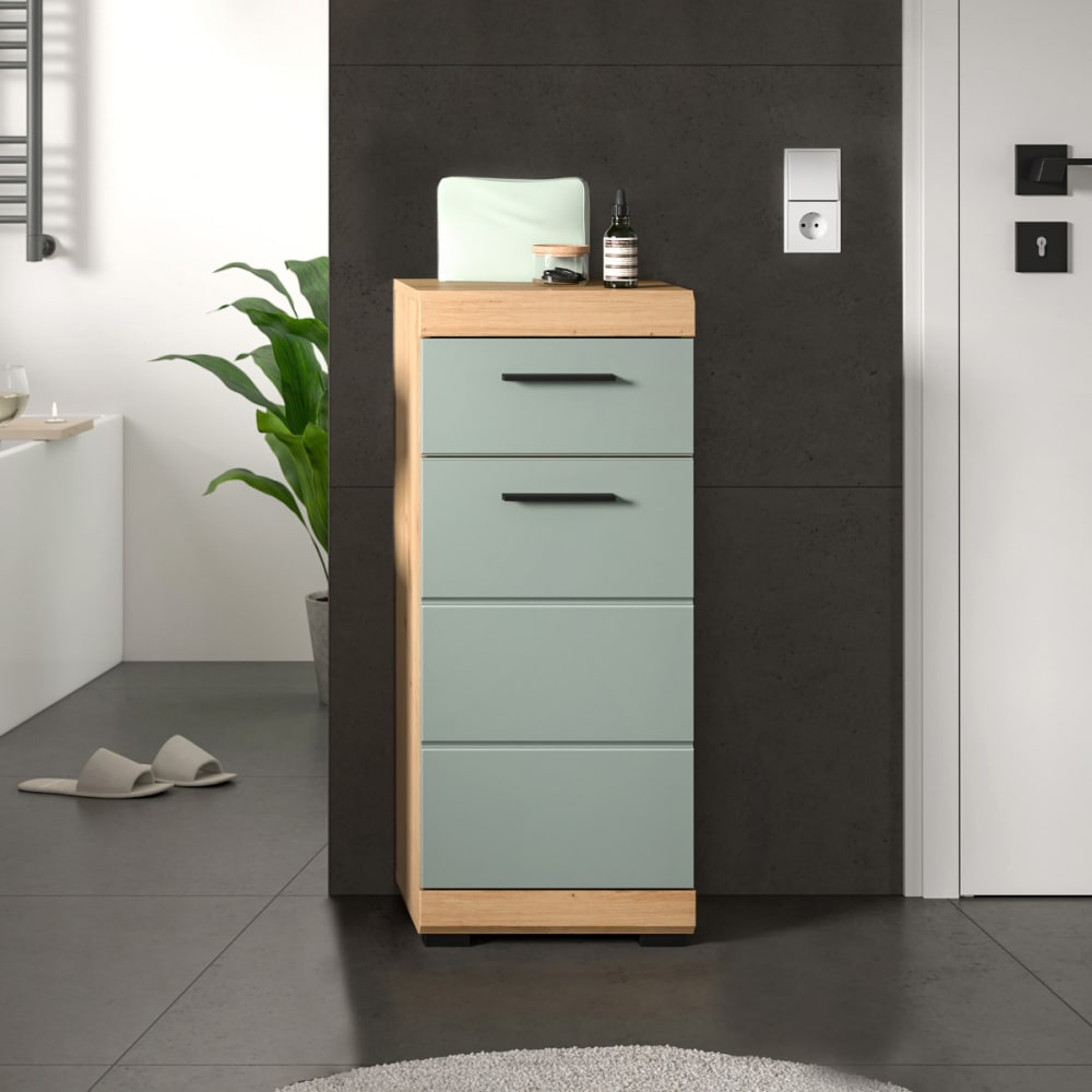 Badezimmerschrank mit 1 Tür und 1 Schublade H88 cm - Grün -