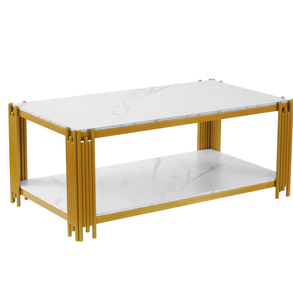 Table basse blanche et dorée avec 2 étagères 114x64x46 cm