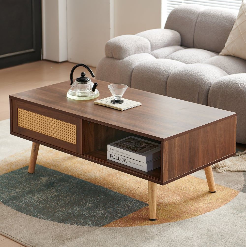 Table basse marron avec porte coulissante 105x55x40 cm