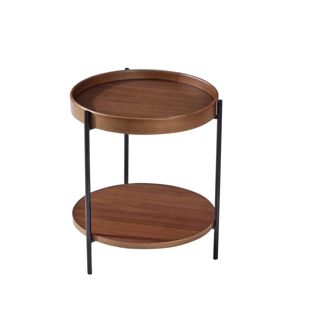 OKWISH 2-teiliges Couchtisch-Set aus Massivholz mit 2 Ebenen, walnuss Braun