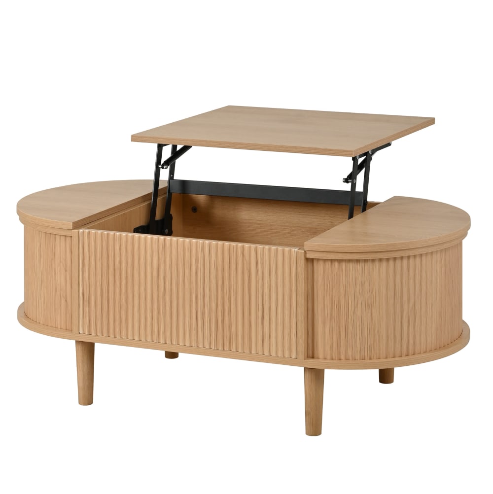 Table basse ovale couleur chêne avec plateau relevable 100x48x53,5 cm