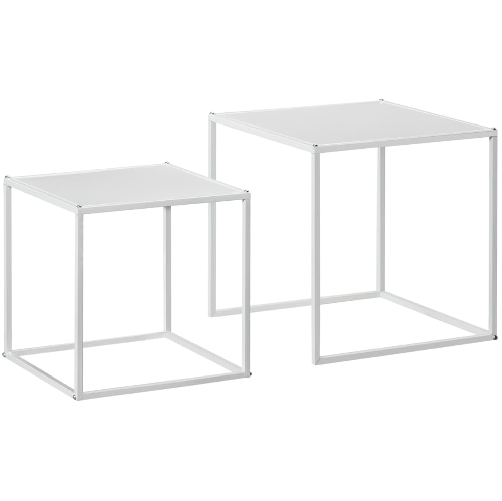 OKWISH 2-teiliges Couchtisch-Set aus Stahl als Satztisch 40x40x40 cm, weiß - Metall
