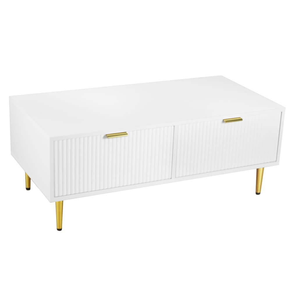 Table basse blanche avec pieds en métal et 2 tiroirs 100x50x40 cm Table basse blanche avec pieds en métal et 2 tiroirs 100x50x40 cm