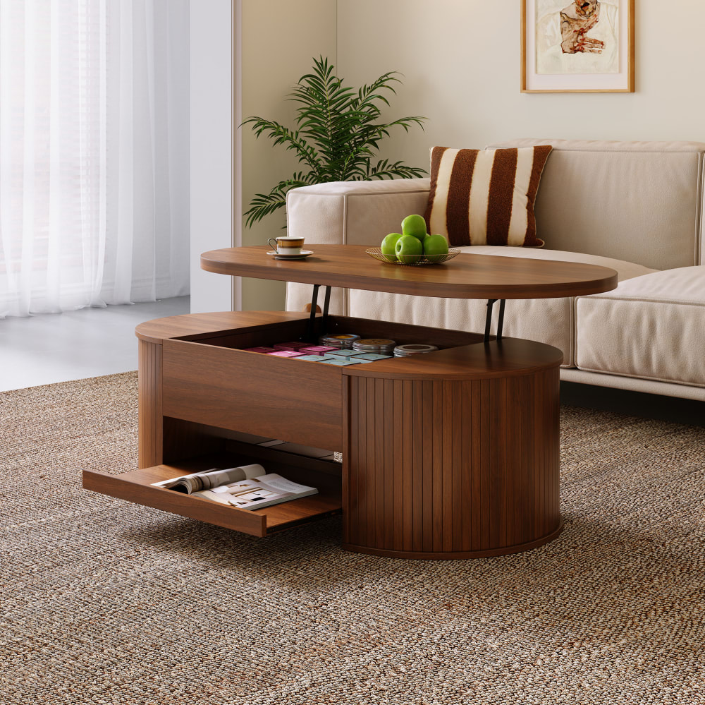 Table basse noyer avec plateau relevable et rangement 110x55,5x40 cm