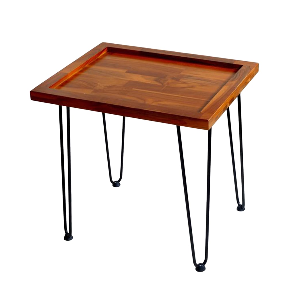 Table d'appoint en acajou marron avec pieds en métal 55,5×45×53 cm Table d'appoint en acajou marron avec pieds en métal 55,5×45×53 cm