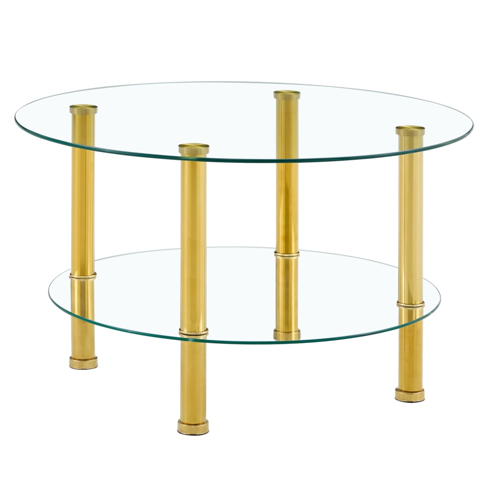 Table basse en verre transparent dorée avec 2 plateaux 70x70x42 cm