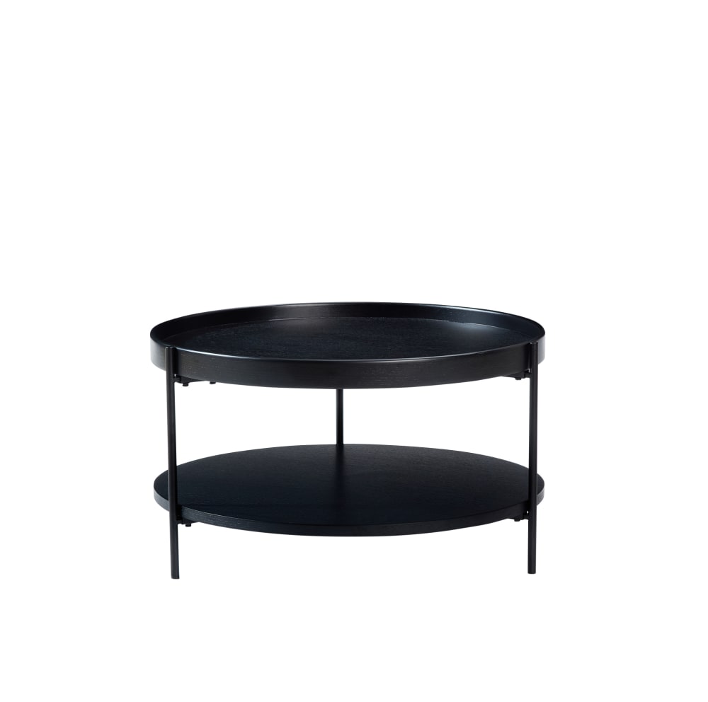 OKWISH Couchtisch aus Massivholz und MDF mit 2 Ebenen 69x69x38 cm, schwarz - -