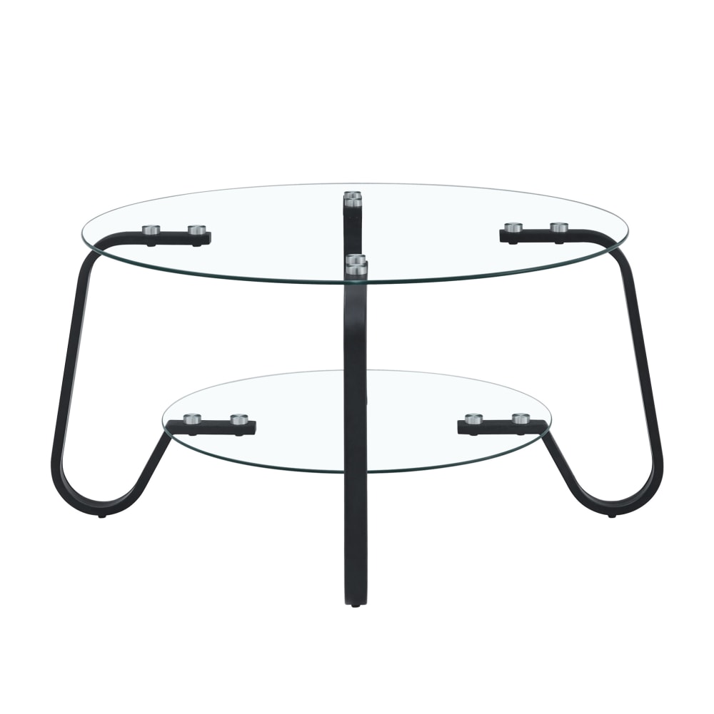 Table basse ronde en métal noir avec 2 plateaux en verre