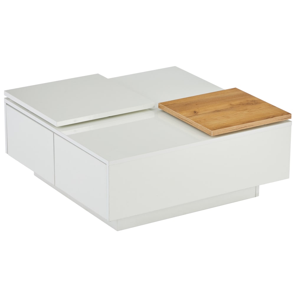 Couchtisch aus Spanplatte mit 4 Schubladen 75x75x33,5 cm, weiß -