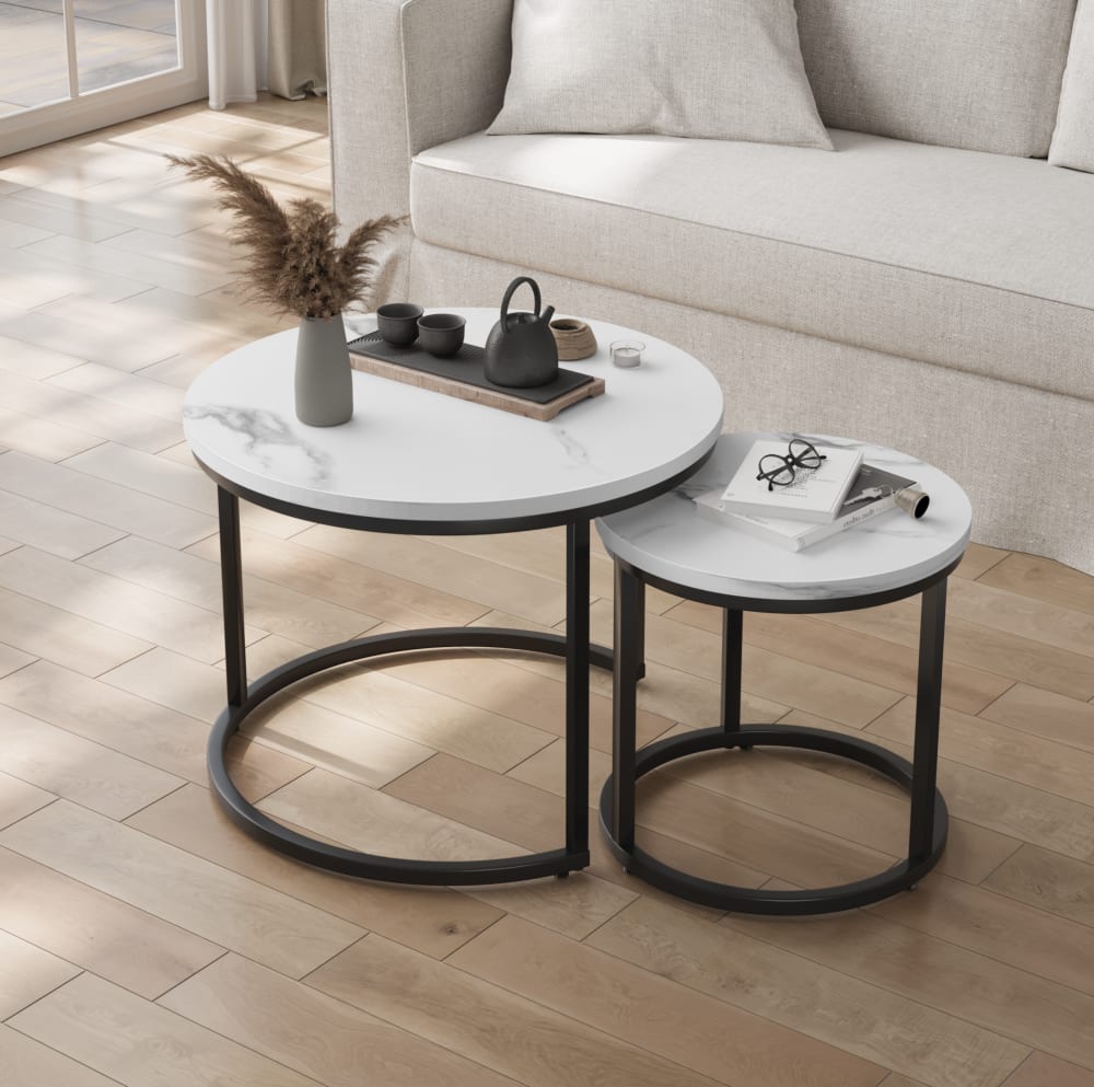 2-teilige Satztische aus Stahl mit Nestdesign 60x60x45 cm, weiß -
