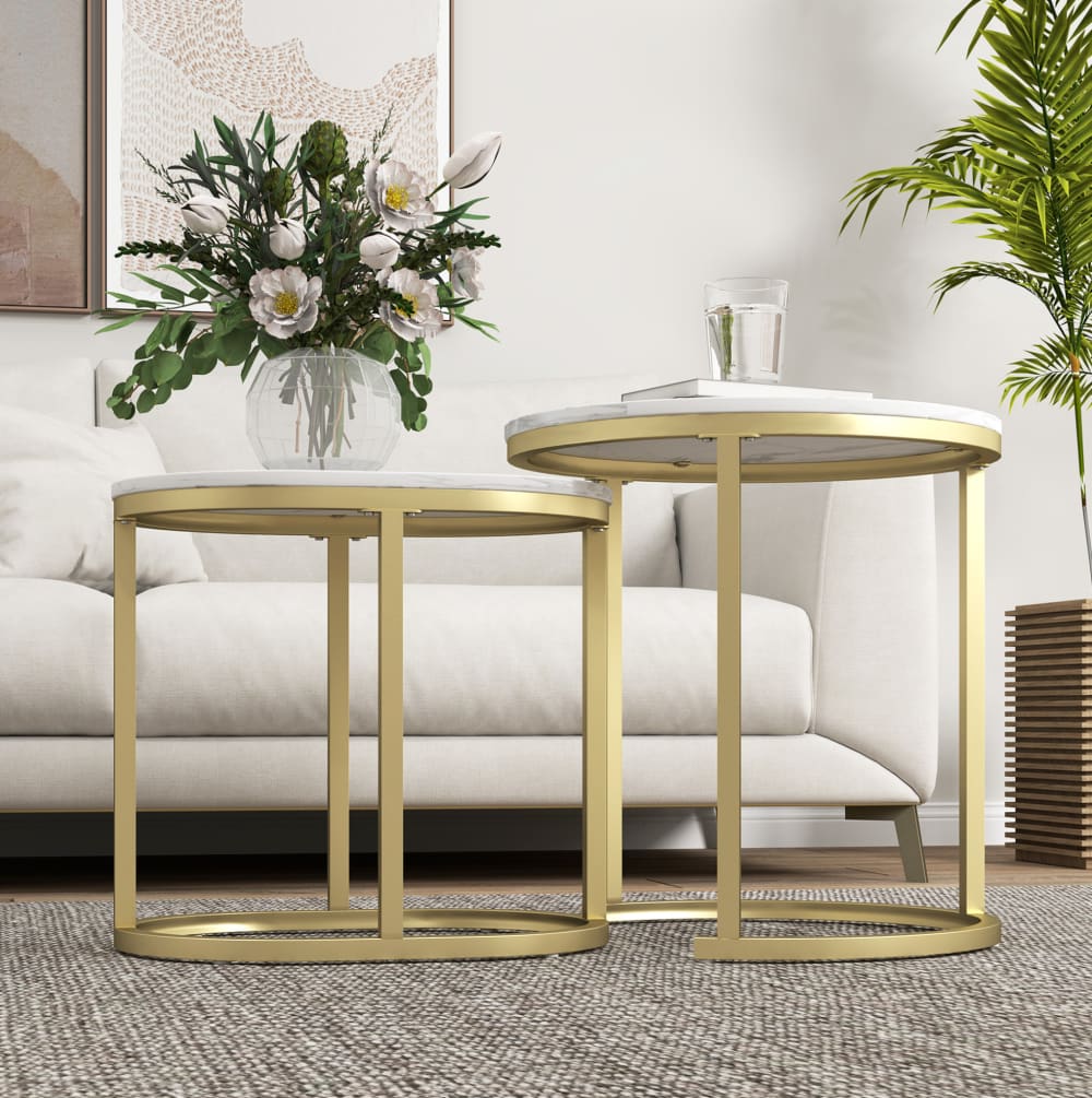 2-teiliges Couchtisch-Set aus MDF stapelbar 60x36x43,5 cm, weiß -