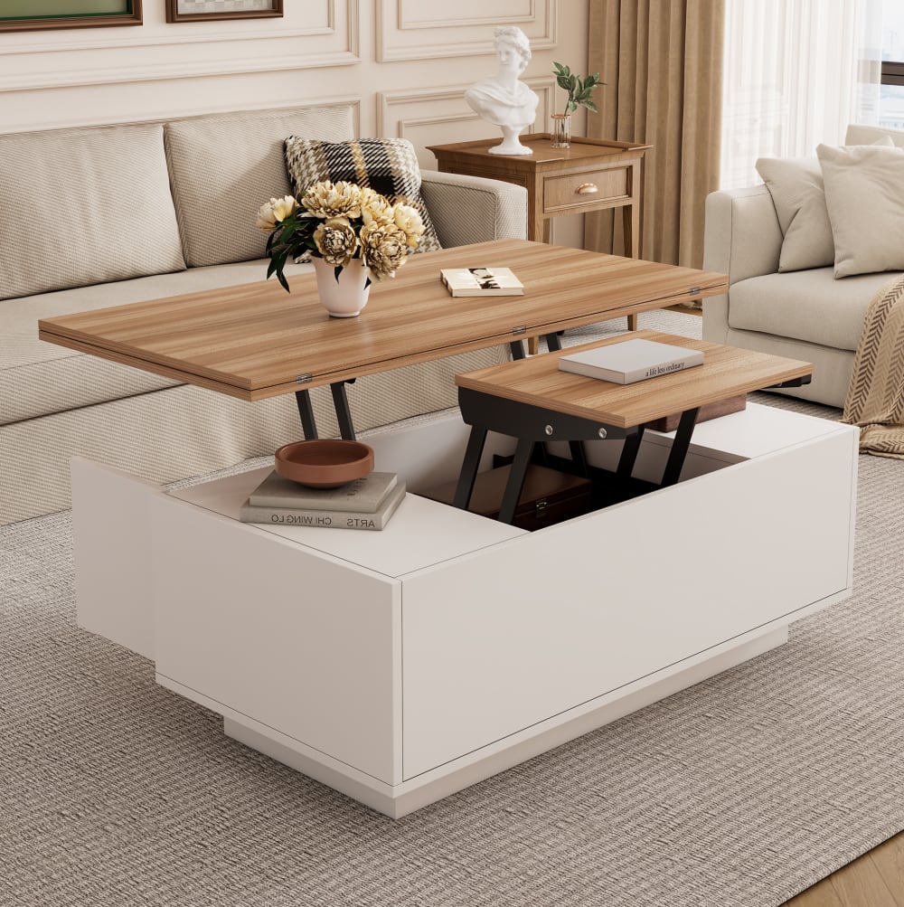 Couchtisch mit doppelten Hebeplatten und Stauraum 100x50x55,5 cm,