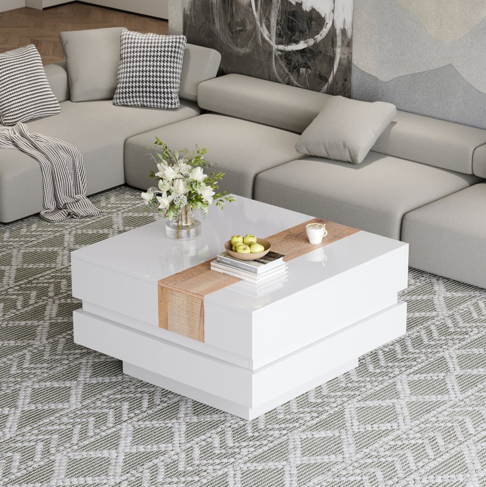 Couchtisch mit Ausziehplatte und Stauraum 70x70x39 cm, weiß -