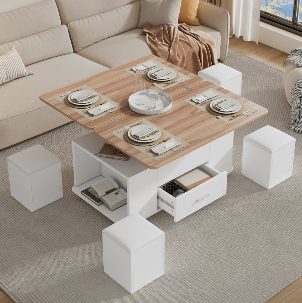 Couchtisch aus Spanplatte höhenverstellbar 100x50x45 cm, weiß -