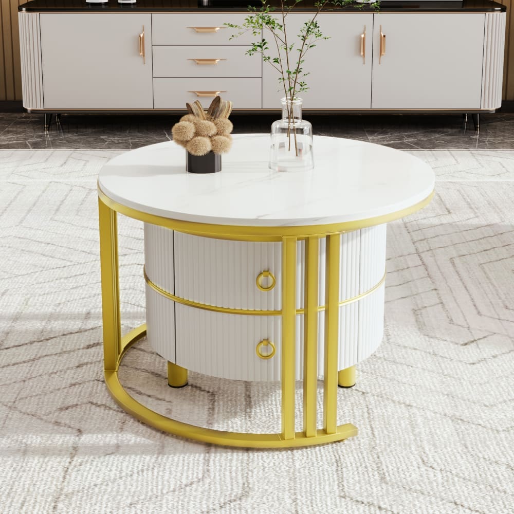 2-teiliger Couchtisch aus MDF mit 2 Schubladen 70x70x46 cm,
