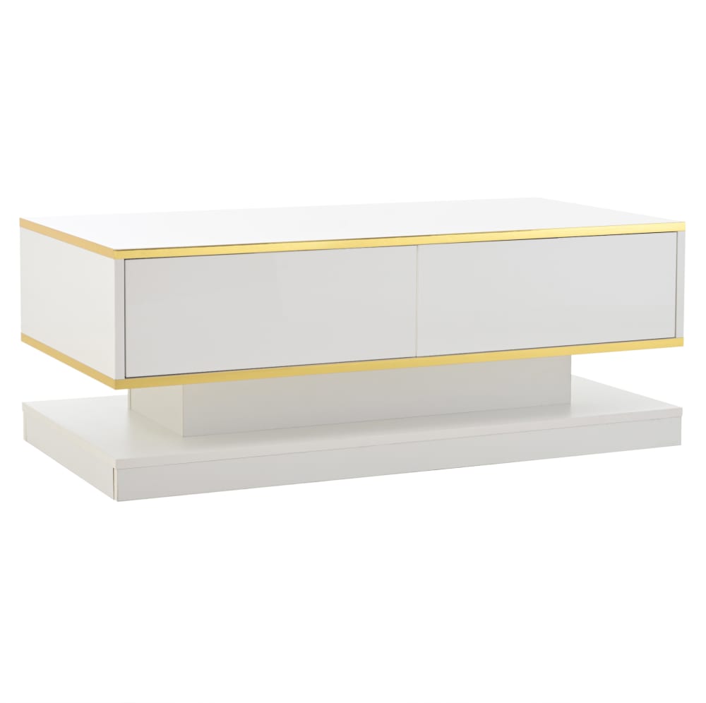 Table basse blanche et dorée avec 2 tiroirs 100x50x38 cm