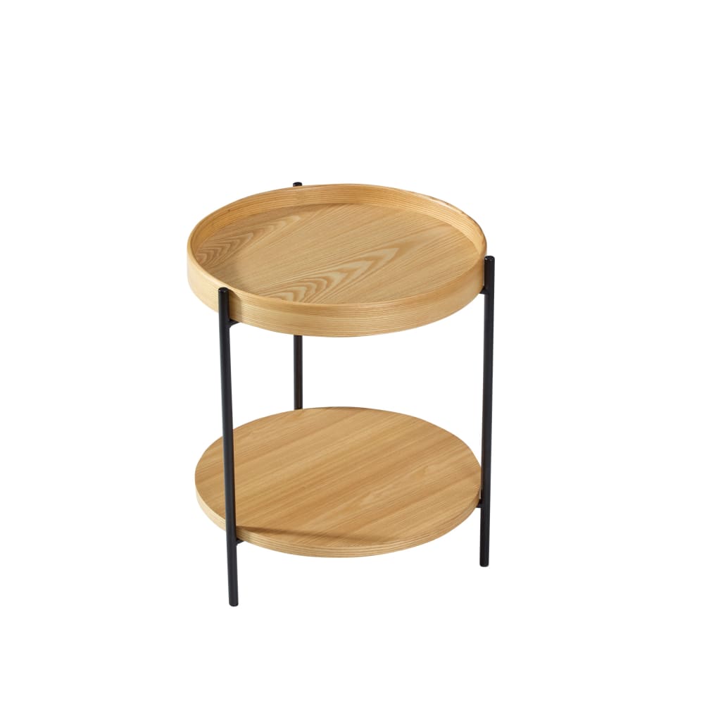 OKWISH Couchtisch aus Massivholz und MDF mit 2 Ebenen Ø69x38 cm, braun - -