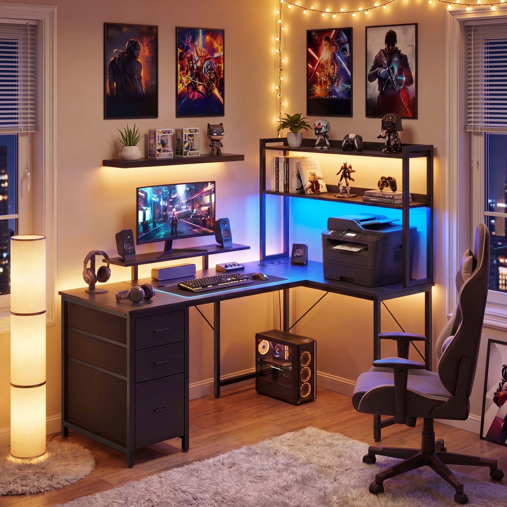 Bureau d'angle gamer avec prises usb 140 x 100 x 150 cm noir
