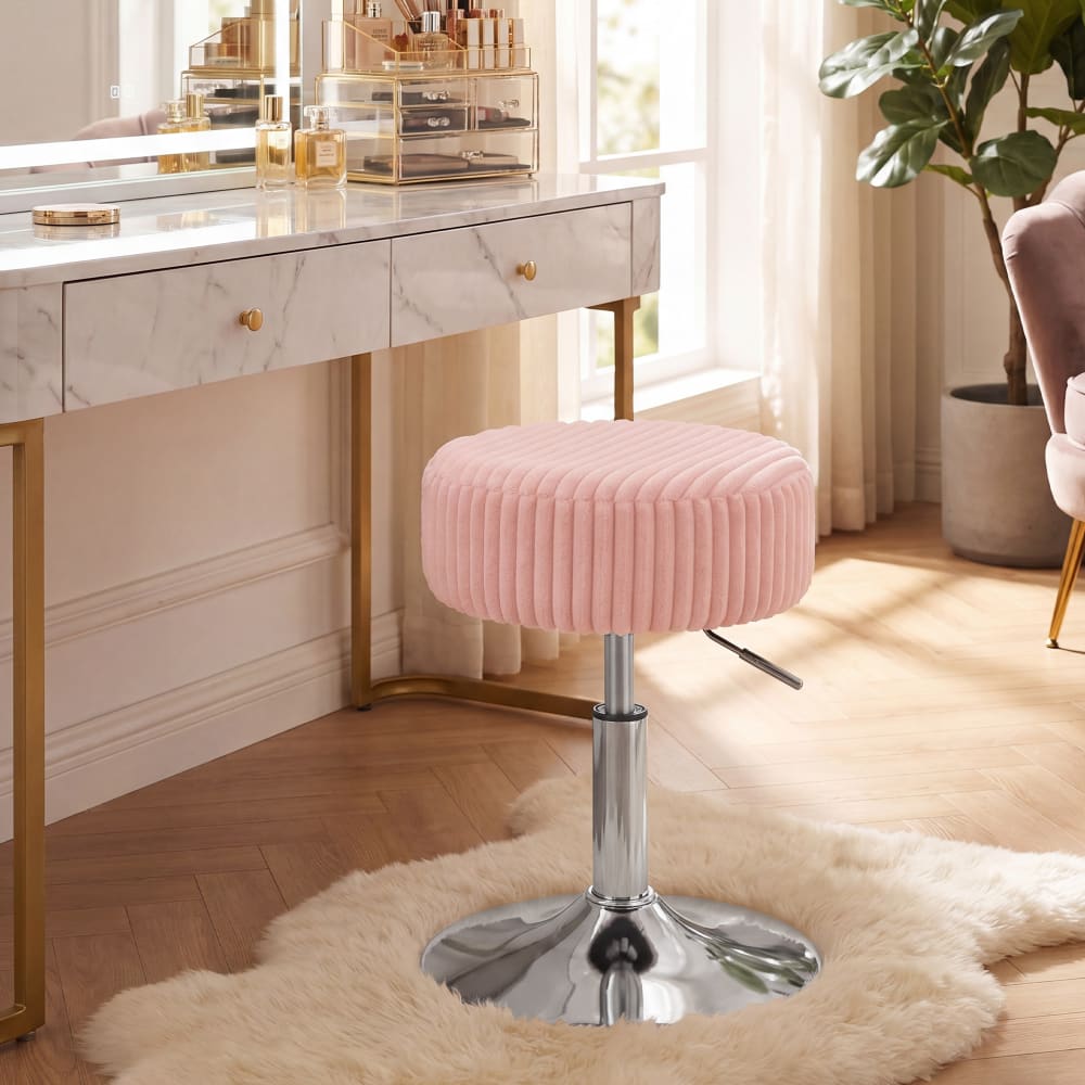 Tabouret de maquillage réglable en hauteur pivotant à 360 velours rose