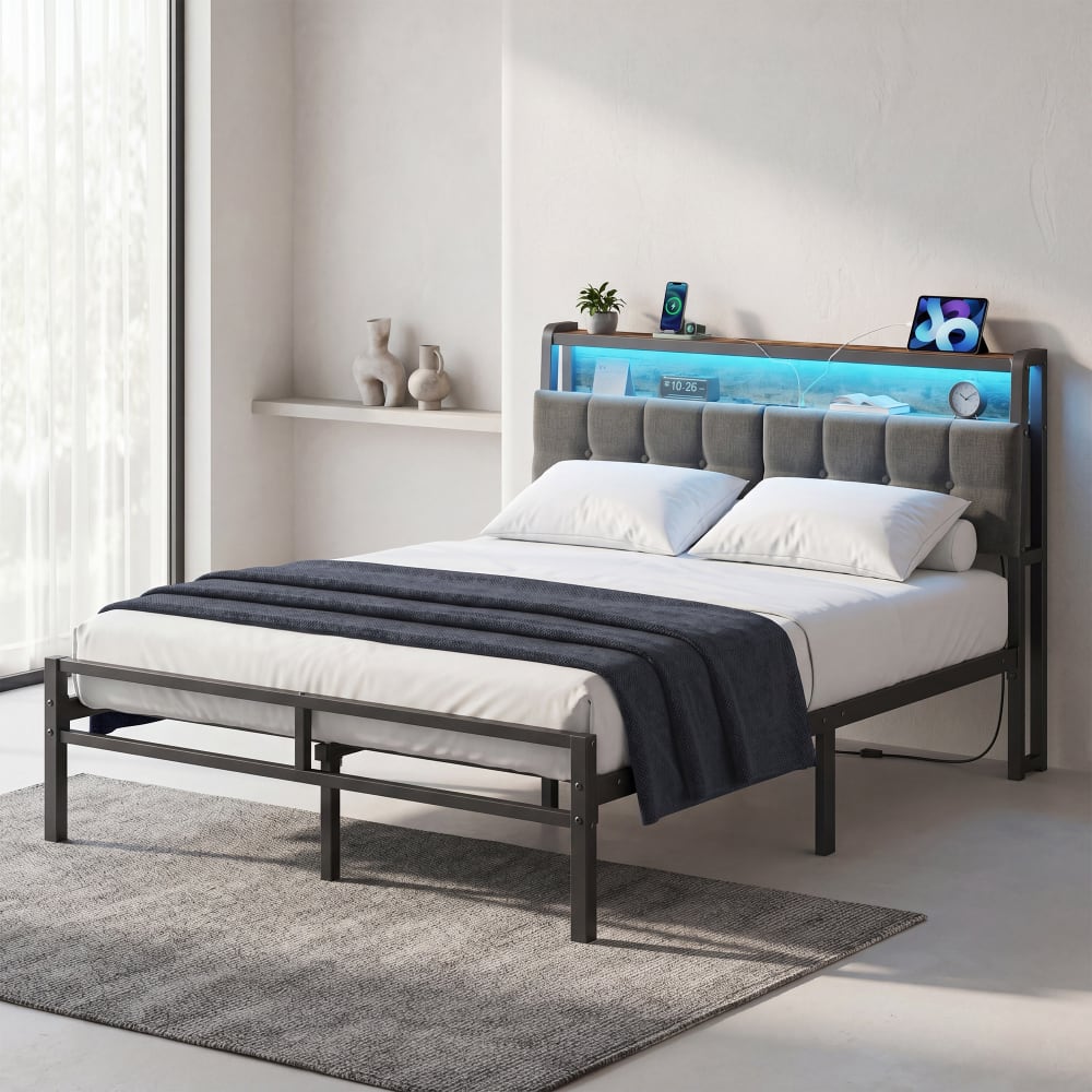 Cadre de lit en métal avec tête de lit 140 x 190 cm noir et marron
