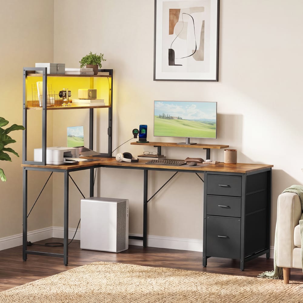 Bureau d'angle gamer avec prises usb 160 x 100 x 150 cm marron et noir