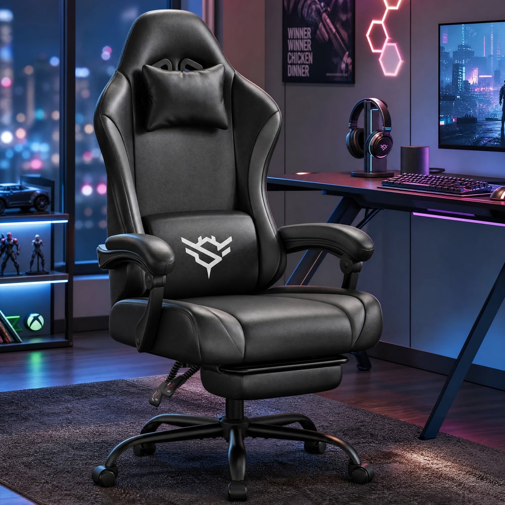 SONGMICS Fauteuil gamer ergonomique 70 x 70 x 120-130 cm noir et gris Noir 70x130x70cm