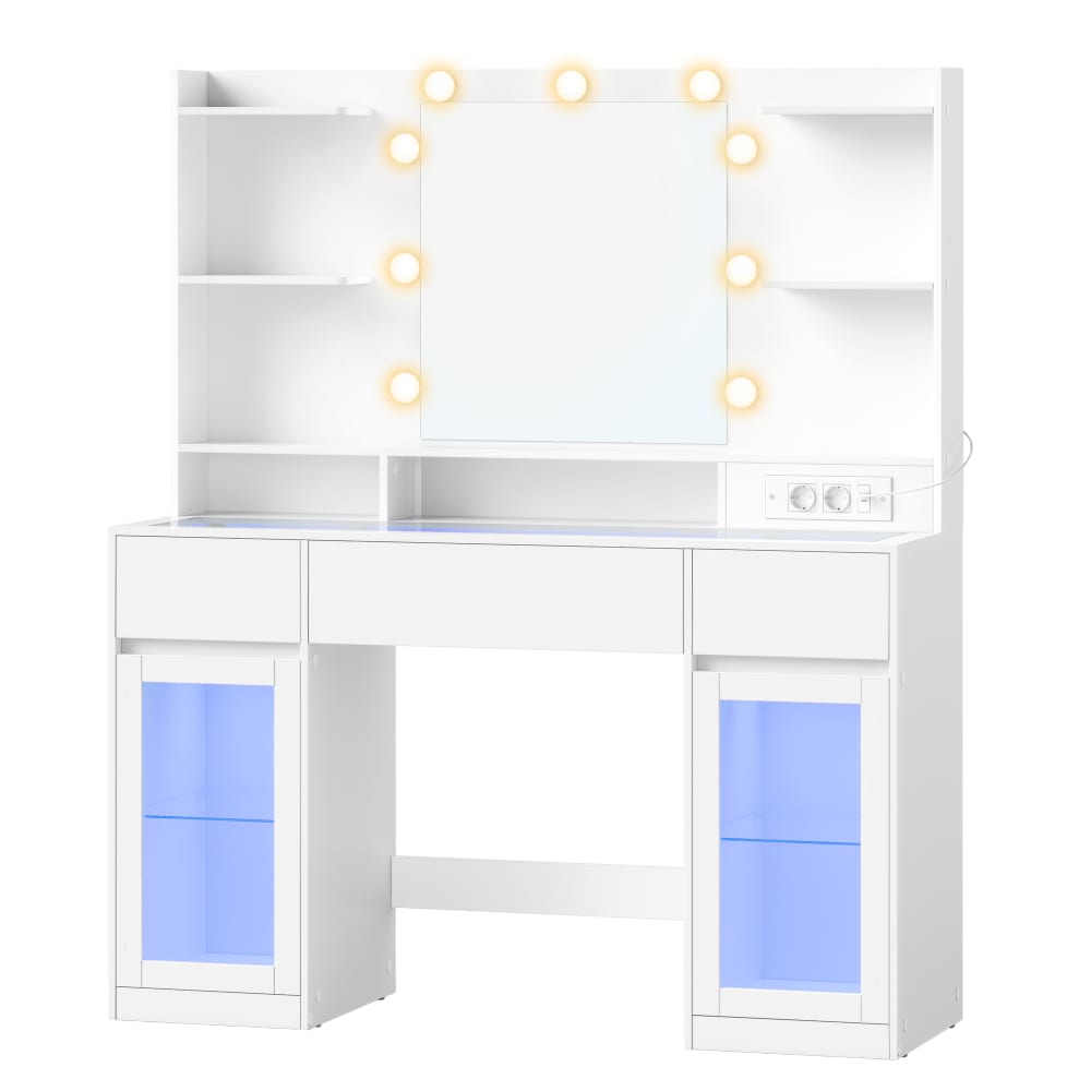 Coiffeuse avec miroir éclairage rgb prises 107 x 40 x 144.5 cm blanc