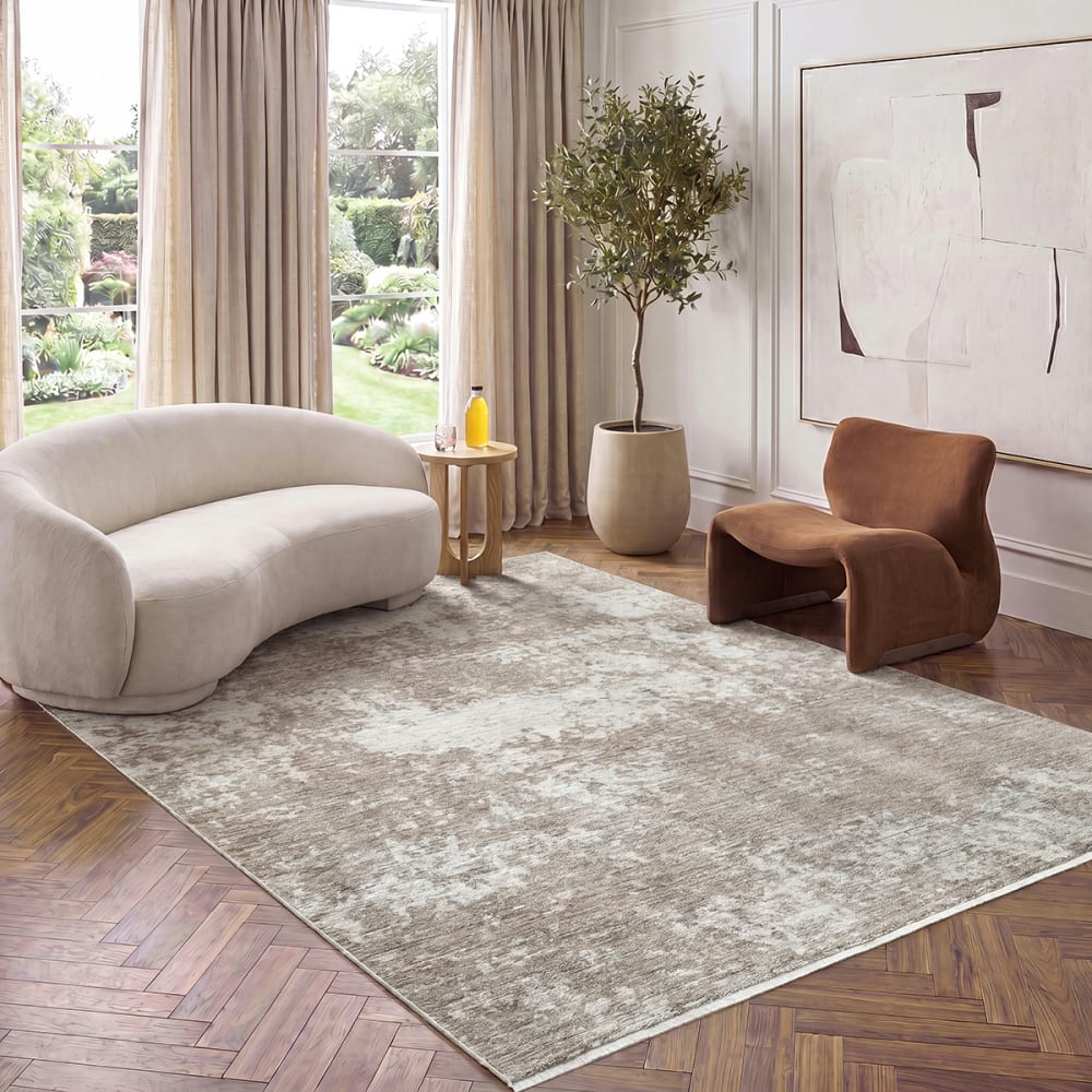 Tapis design abstrait haut gamme, beige, 80 x 150 cm — vue 3