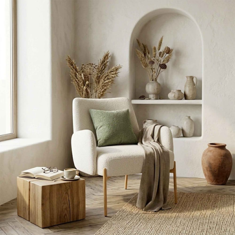 Fauteuil en tissu ikon coloris lin et métal chêne